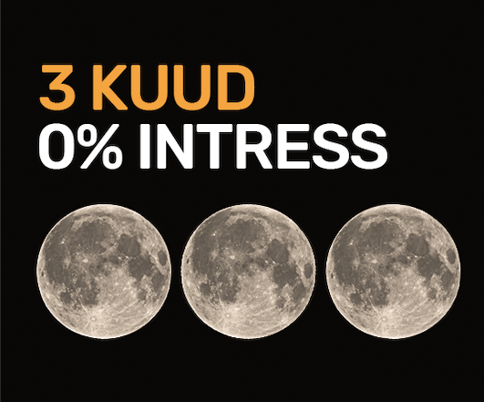 Kolm täiskuud mustal taustal, tekstiga "3 KUUD 0% INTRESS
