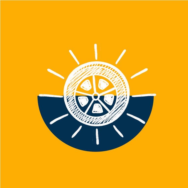 Kollane ümbrikuikoon valgel ringil, mille kõrval on paremale suunatud nool, sinisel taustal.